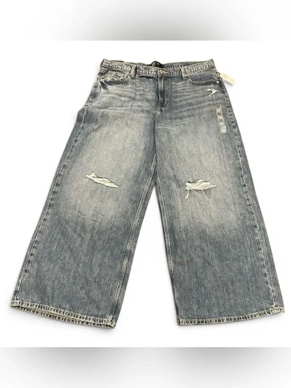 NWT GAP BAGGY Super Wide Leg Mid Rise Fitted Waist Jeans Distressed Sz 16 / 33R